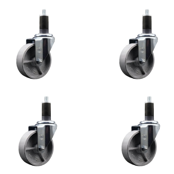 4'' Semi Steel Wheel Swivel 1-1/4'' Expanding Stem Caster Set, 4PK